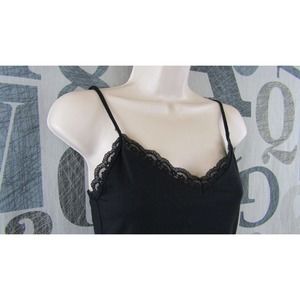 New LOFT Black With Lace Trim Cami Top Women XS V-Neck Stretch Adjust Strap $30
